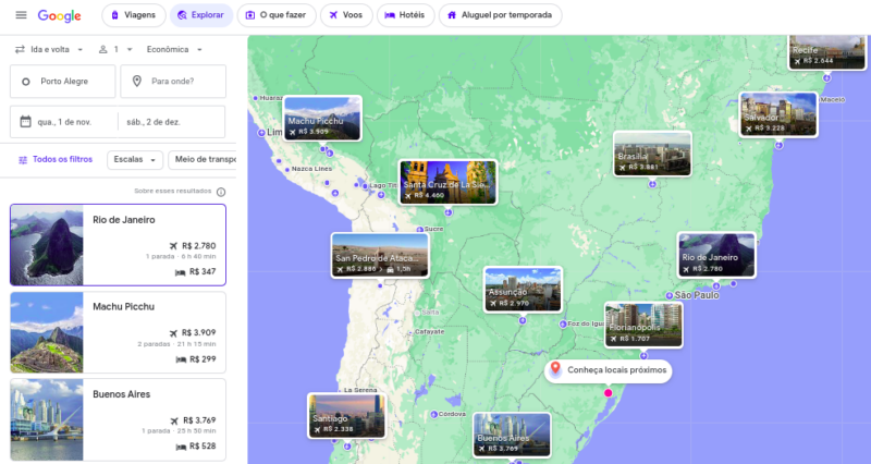 Explorando destinos com o mapa interativo